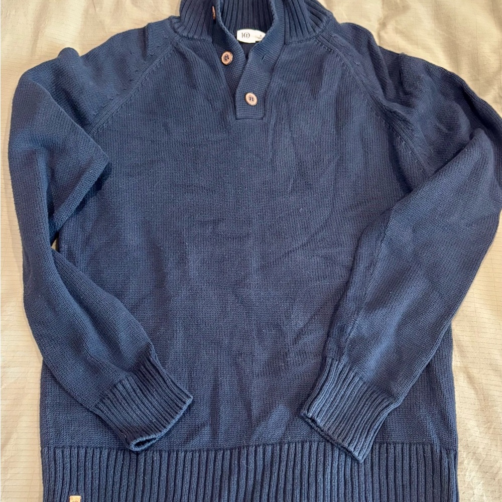 Tentree Blue Turtleneck Sweater Medium-Weight Knit